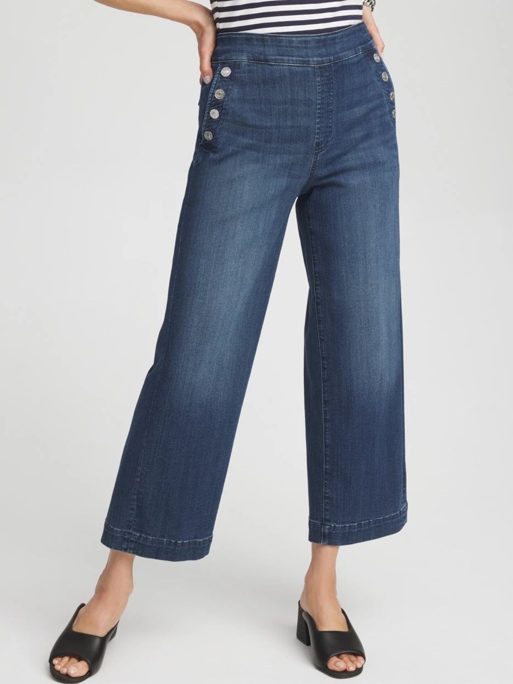 Chico's NWT Wide-Leg Cropped Jeans with Side Buttons 2.5/14